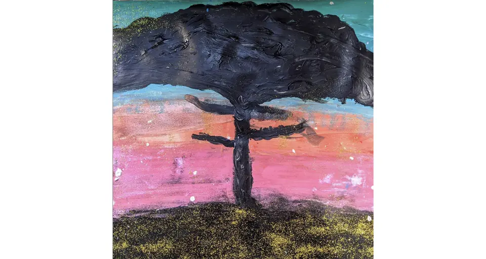 The cedar at sunset, in pastel